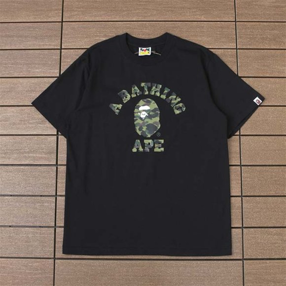 BAPE Green Monkey and Letter APE Logo T-Shirt - Black Short Sleeve